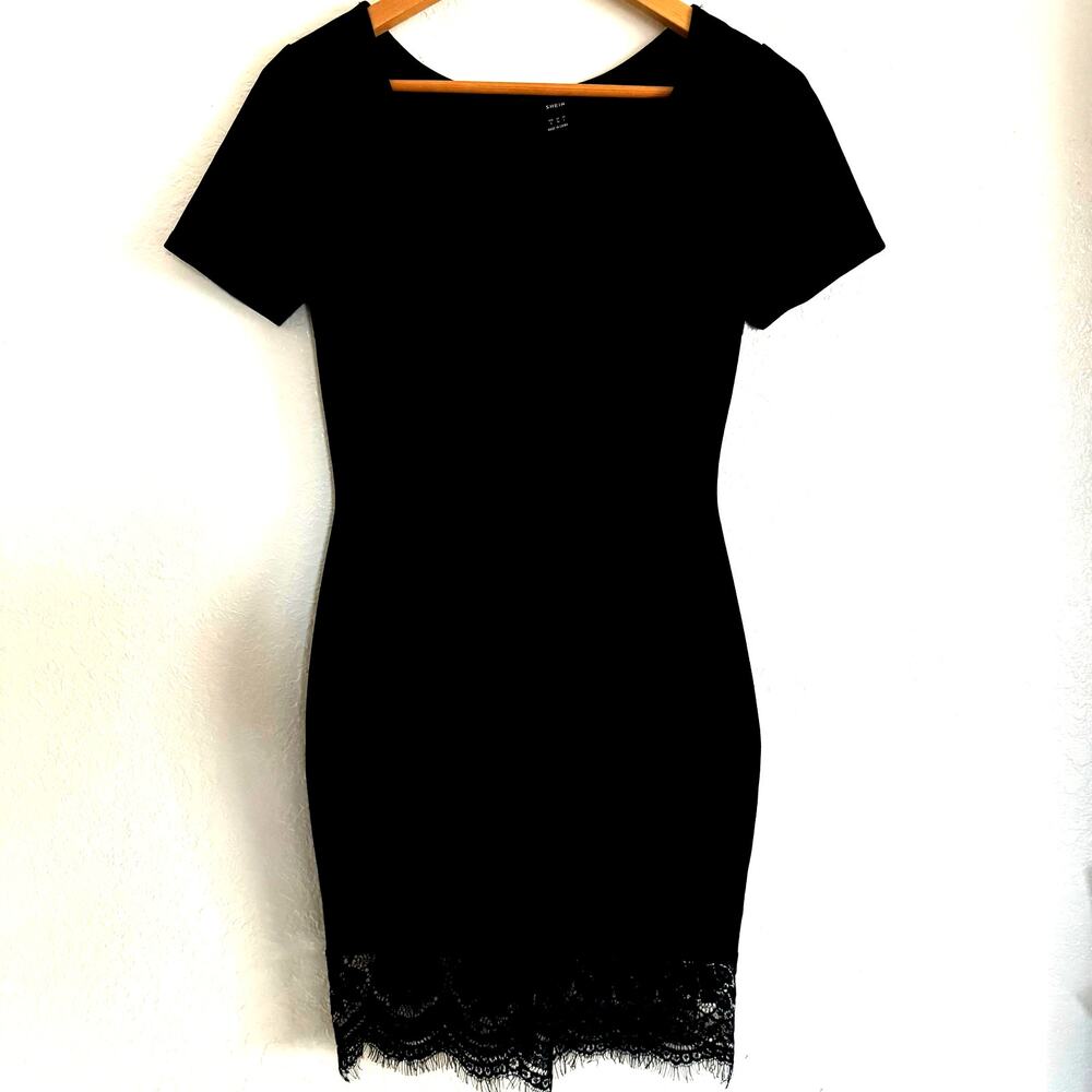 Shein Little Black Cocktail Dress with Sweetheart Neckline and Sheer Size Small